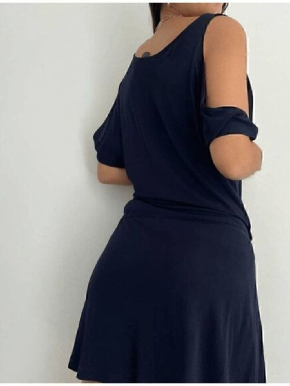 Jay Godfrey Womens Navy Midnight Blue Open Shoulder Tunic Flowy Dress Size 0 - Picture 2 of 9